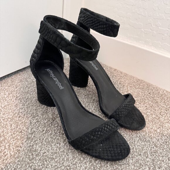 Jeffrey Campbell Laura Block Heel Ankle Strap Open Toe Heels Sandals Black 6.5 - Picture 3 of 9